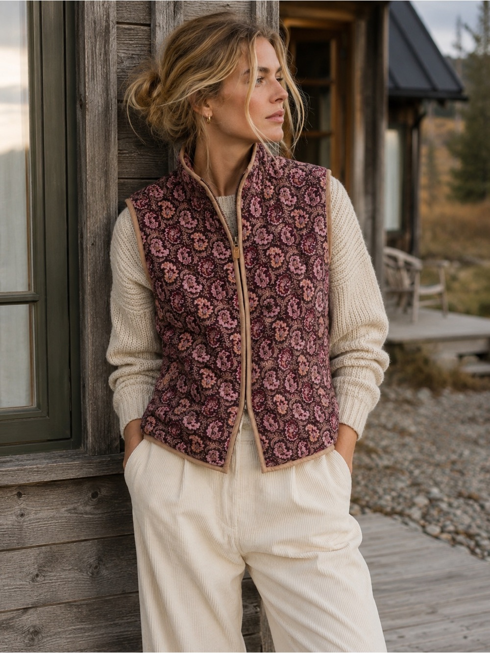 Vintage Tabi Quilted Paisley Vest | Floral Cottagecore Utility Layer | XL
